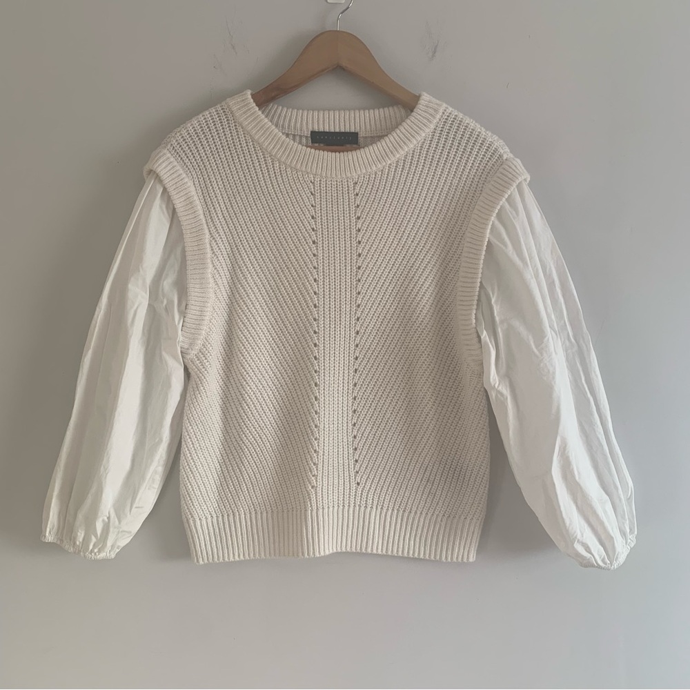 Sanctuary 2 Become 1 Sweater Cream White Sweater Vest With Sleeves